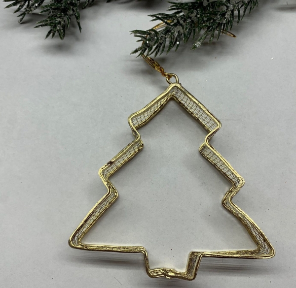 Dekoanhänger aus Metall-Gitter, Tannenbaum gold